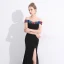 Sexy Schwarz Abendkleider 2017 Mermaid Mit Spitze Blumen Pailletten Off Shoulder Kurze Ärmel Rückenfreies Sweep / Pinsel Zug Festliche Kleider