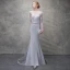 Chic / Beautiful Silver Evening Dresses  2018 Trumpet / Mermaid Lace Flower Scoop Neck Backless Long Sleeve Sweep Train Formal Dresses