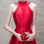 Élégant Rouge Robe De Soirée 2017 Princesse Noeud Perlage Col Haut Sans Manches Bustier Royal Train Robe De Ceremonie
