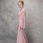 Élégant Rougissant Rose Robe De Soirée 2017 Trompette / Sirène En Dentelle Fleur Cristal Encolure Dégagée 1/2 Manches Train De Balayage Robe De Ceremonie