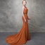 Élégant Orange Robe De Soirée 2017 Trompette / Sirène Fleurs Artificielles Faux Diamant Cristal Titulaire Dos Nu Sans Manches Tribunal Train Robe De Ceremonie