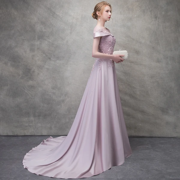 Elegante Rosa Abendkleider 2017 A Linie Mit Spitze Blumen Pailletten Rundhalsausschnitt Rückenfreies Sweep / Pinsel Zug Kurze Ärmel Festliche Kleider