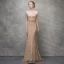Scintillantes Dorés Robe De Soirée 2017 Trompette / Sirène Glitter Dentelle Métal Ceinture De l'épaule Manches Courtes Train De Balayage Robe De Ceremonie