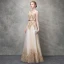 Sparkly Champagne Evening Dresses  2017 A-Line / Princess Pearl Sequins Metal Sash Scoop Neck Sleeveless Ankle Length Formal Dresses