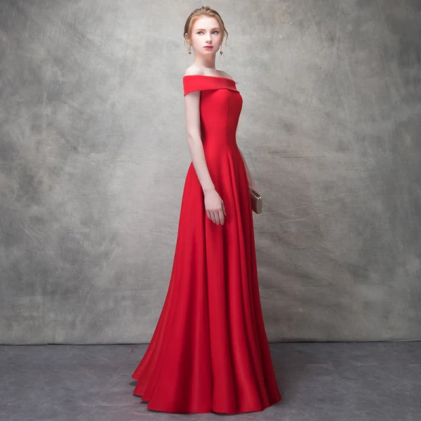 Chic / Beautiful Red Evening Dresses  2017 A-Line / Princess Off-The-Shoulder Backless Sleeveless Floor-Length / Long Formal Dresses