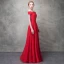 Chic / Beautiful Red Evening Dresses  2017 A-Line / Princess Off-The-Shoulder Backless Sleeveless Floor-Length / Long Formal Dresses