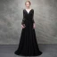 Chic / Belle Noir Robe De Soirée 2017 Princesse Perlage Cristal En Dentelle Fleurs Artificielles Percé V-Cou Dos Nu Manches Longues Train De Balayage Robe De Ceremonie