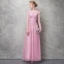 Chic / Beautiful Candy Pink Evening Dresses  2017 A-Line / Princess Flower Lace Rhinestone Scoop Neck Backless Short Sleeve Ankle Length Formal Dresses