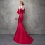 Chic / Belle Bordeaux Robe De Soirée 2017 Trompette / Sirène Perlage Paillettes Fleurs Artificielles épaules Bustier Dos Nu Manches Courtes Train De Balayage Robe De Ceremonie