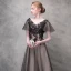 Chic / Belle Noir Robe De Soirée 2017 Princesse Cristal En Dentelle Fleur V-Cou Dos Nu Manches Courtes Longueur Cheville Robe De Ceremonie
