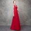 Chic / Belle Rouge Robe De Soirée 2017 Princesse Cristal En Dentelle Fleur Perlage Paillettes V-Cou Dos Nu Longueur Cheville Robe De Ceremonie