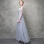 Chic / Beautiful Grey Evening Dresses  2018 A-Line / Princess Lace Flower Crystal Pearl Scoop Neck Short Sleeve Ankle Length Formal Dresses
