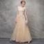 Chic / Belle Champagne Robe De Soirée 2017 Princesse Papillon En Dentelle Fleur Perlage Paillettes Encolure Dégagée Dos Nu Sans Manches Longueur Cheville Robe De Ceremonie