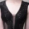 Sexy Black Evening Dresses  2017 Trumpet / Mermaid Lace Flower Crystal Sequins Pierced V-Neck Backless Sleeveless Ankle Length Formal Dresses