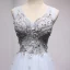 Chic / Beautiful Sky Blue Evening Dresses 2017 A-Line / Princess Lace Flower Pearl Bow V-Neck Backless Sleeveless Floor-Length / Long Formal Dresses