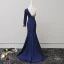 Vintage / Originale Bleu Marine Robe De Soirée 2018 Trompette / Sirène Perle Paillettes Une épaule Manches Longues Dos Nu Train De Balayage Robe De Ceremonie