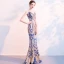 Charmant Bleu Roi Champagne Robe De Soirée 2018 Trompette / Sirène Paillettes V-Cou Dos Nu Sans Manches Longue Robe De Ceremonie