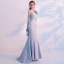 Chic / Beautiful Grey Evening Dresses  2018 Trumpet / Mermaid Beading Lace Flower Scoop Neck Sleeveless Sweep Train Formal Dresses