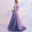 Chic / Beautiful Lavender Evening Dresses  2018 A-Line / Princess Beading Lace Flower V-Neck Sleeveless Sweep Train Formal Dresses