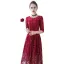 Chic / Belle Bordeaux de retour Robe De Graduation 2017 Robe De Ceremonie En Dentelle Noeud Paillettes Encolure Dégagée 3/4 Manches Mi-Longues Princesse