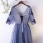 Chic / Beautiful Ocean Blue Evening Dresses  2017 A-Line / Princess Lace Flower Appliques Crystal V-Neck Backless 1/2 Sleeves Ankle Length Formal Dresses