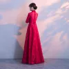 Chic / Belle Bordeaux Robe De Soirée 2017 Princesse Dentelle Noeud Col Haut 1/2 Manches Longue Robe De Ceremonie
