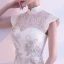Elegant Champagne Evening Dresses  2017 Trumpet / Mermaid Lace Embroidered Pearl High Neck Cap Sleeves Floor-Length / Long Formal Dresses