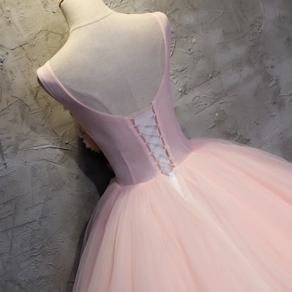 Elegante Parel Roze Galajurken 2017 Baljurk Kant Appliques Rhinestone Ronde Hals Ruglooze Mouwloos Lange Gelegenheid Jurken