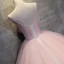 Elegante Parel Roze Galajurken 2017 Baljurk Kant Appliques Rhinestone Ronde Hals Ruglooze Mouwloos Lange Gelegenheid Jurken