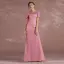 Chic / Belle Rose Bonbon Robe De Mère De Mariée 2018 Trompette / Sirène En Dentelle Fleur Encolure Dégagée Dos Nu Manches Courtes Longue Robe Pour Mariage