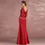 Chic / Beautiful Burgundy Mother Of The Bride Dresses 2018 Trumpet / Mermaid Lace Scoop Neck Backless 3/4 Sleeve Floor-Length / Long Wedding Party Dresses