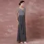 Chic / Beautiful Grey Mother Of The Bride Dresses 2018 Trumpet / Mermaid Lace Sequins V-Neck Backless 1/2 Sleeves Ankle Length Wedding Party Dresses