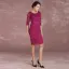 Chic / Beautiful Fuchsia Mother Of The Bride Dresses 2018 Lace Bow Scoop Neck 1/2 Sleeves Knee-Length Wedding Party Dresses