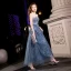 Scintillantes Océan Bleu Robe De Soirée 2018 Princesse Appliques En Dentelle Fleur Perlage Perle Paillettes Ceinture Encolure Dégagée Dos Nu Sans Manches Longue Robe De Ceremonie