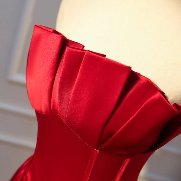 Simple Bordeaux Robe De Soirée 2018 Princesse Volants Bustier Sans Manches Dos Nu Longue Robe De Ceremonie