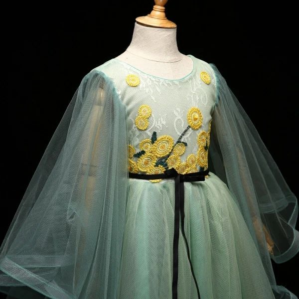 Chic / Beautiful Sage Green Flower Girl Dresses 2017 A-Line / Princess Appliques Bow Scoop Neck Backless Long Sleeve Ankle Length Wedding Party Dresses