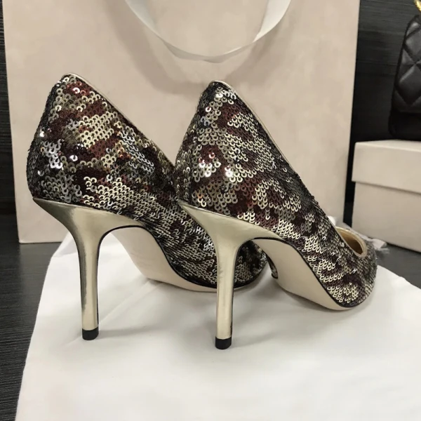 Charming Gold Sequins Evening Party Pumps 2021 Leather 8 cm Stiletto Heels Pointed Toe Pumps High Heels
