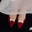 Elegant Red Pearl Bow Wedding Shoes 2021 5 cm Thick Heels Block Heels Pointed Toe Wedding Pumps High Heels