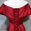 Modest / Simple Burgundy Evening Dresses  2018 A-Line / Princess Buttons Bow Off-The-Shoulder Backless Short Sleeve Floor-Length / Long Formal Dresses