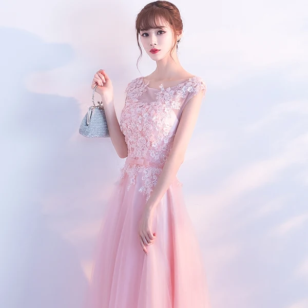 Romantic Candy Pink Evening Dresses 2018 A-Line / Princess Lace Flower Appliques Rhinestone Scoop Neck Floor-Length / Long Sleeveless Backless Formal Dresses