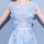Elegant Sky Blue Evening Dresses  2018 A-Line / Princess Lace Flower Appliques Beading Pearl Scoop Neck Backless Sleeveless Floor-Length / Long Formal Dresses