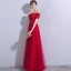 Élégant Bordeaux Robe De Soirée 2018 Princesse En Dentelle Fleur Appliques Cristal Dos Nu De l'épaule Manches Courtes Longue Robe De Ceremonie