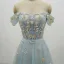 Chic / Beautiful Sky Blue Prom Dresses 2018 A-Line / Princess Lace Flower Appliques Pearl Off-The-Shoulder Backless Short Sleeve Floor-Length / Long Formal Dresses