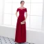 Chic / Belle Bordeaux Robe De Soirée 2018 Princesse Volants Cristal Encolure Dégagée Manches Courtes Longue Robe De Ceremonie