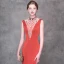 Luxury / Gorgeous Orange Evening Dresses  2018 Trumpet / Mermaid Beading Crystal Pearl High Neck Backless Sleeveless Sweep Train Formal Dresses