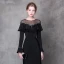 Élégant Noir Robe De Soirée 2018 Trompette / Sirène Cristal Faux Diamant Ceinture Encolure Dégagée Manches Longues Train De Balayage Robe De Ceremonie