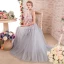 Elegant Grey Prom Dresses 2018 A-Line / Princess Appliques V-Neck Backless Sleeveless Sweep Train Formal Dresses
