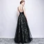 Chic / Beautiful Black Prom Dresses 2017 A-Line / Princess Metal Sash Embroidered V-Neck Backless Sleeveless Floor-Length / Long Formal Dresses