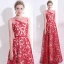 Chic / Belle Rouge Robe De Bal 2017 Princesse En Dentelle Ceinture Paillettes Encolure Dégagée Sans Manches Longue Robe De Ceremonie