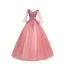 Abordable Rose Bonbon Robe De Bal 2018 Robe Boule En Dentelle Fleur Appliques Perle Faux Diamant V-Cou Dos Nu 3/4 Manches Longue Robe De Ceremonie